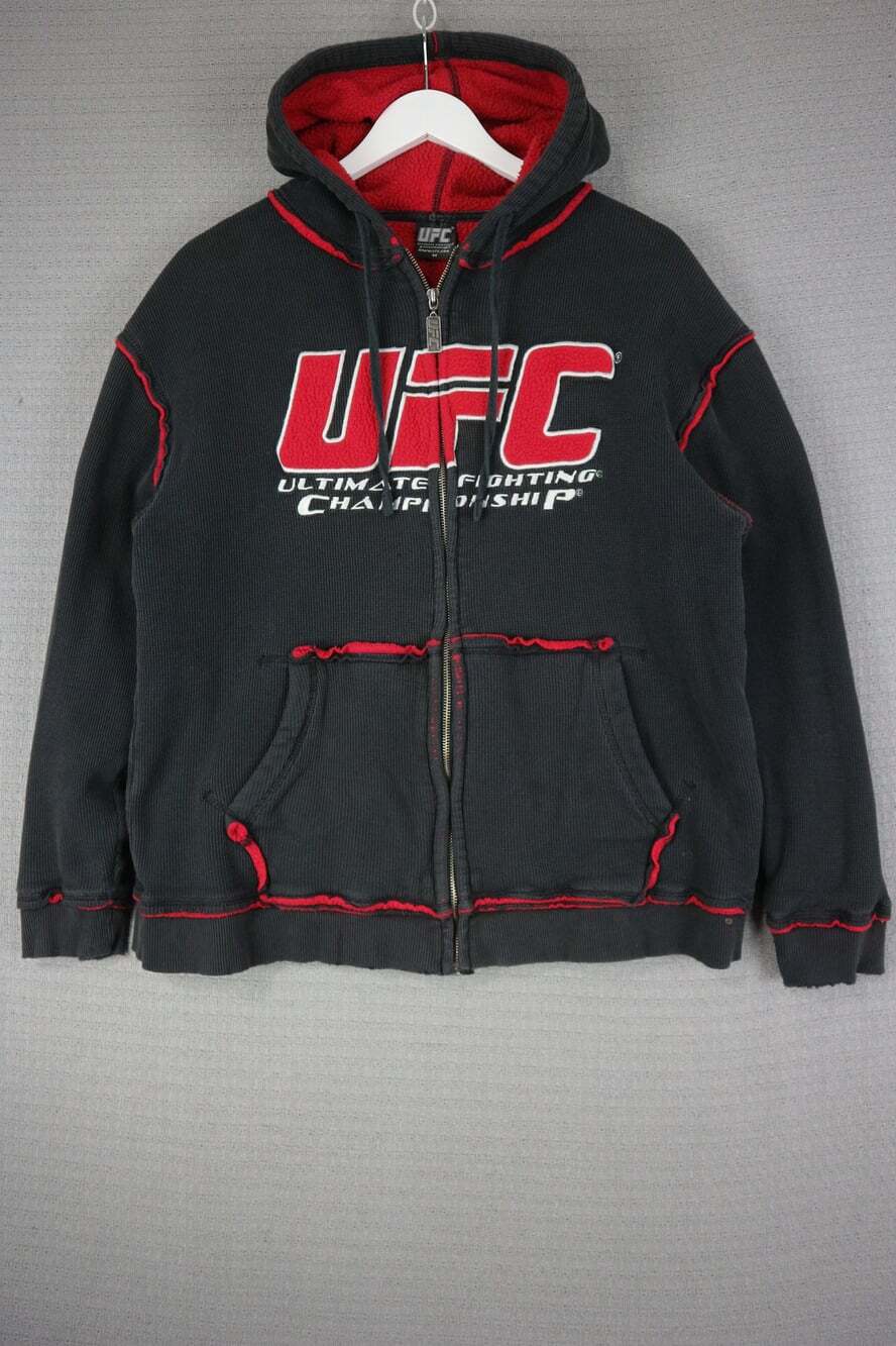 UFC Ultimate Fighting Championship Full Zip Hoodie Sweatshirt Black Red Size M F